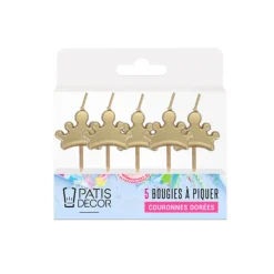 5 bougies à piquer couronnes dorées-Cerf Dellier Clearance
