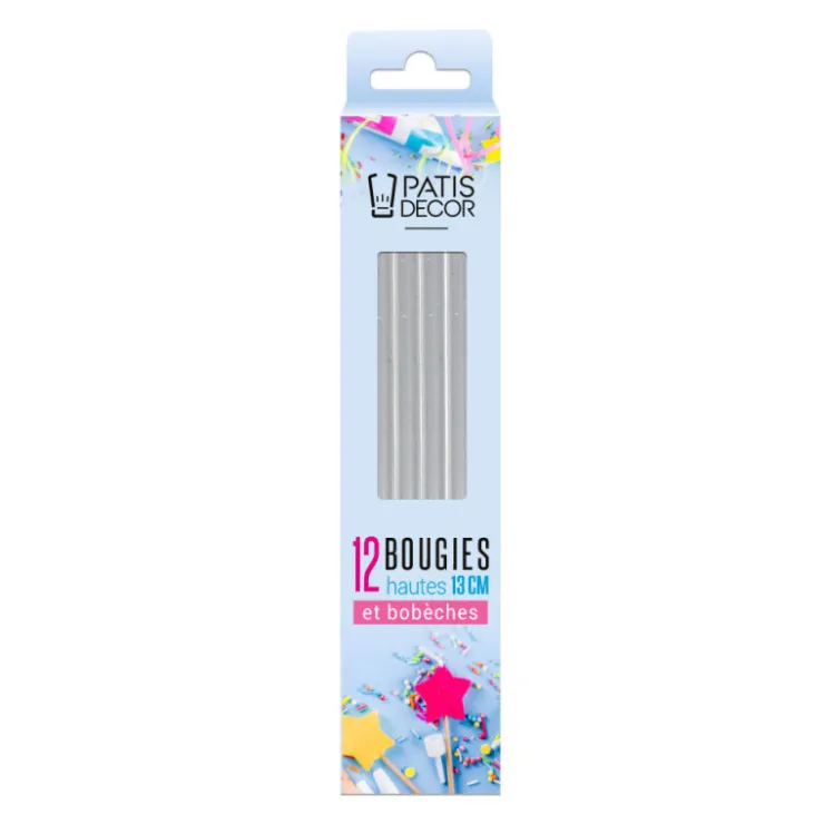 12 bougies argentées hautes 13 cm-Cerf Dellier Best