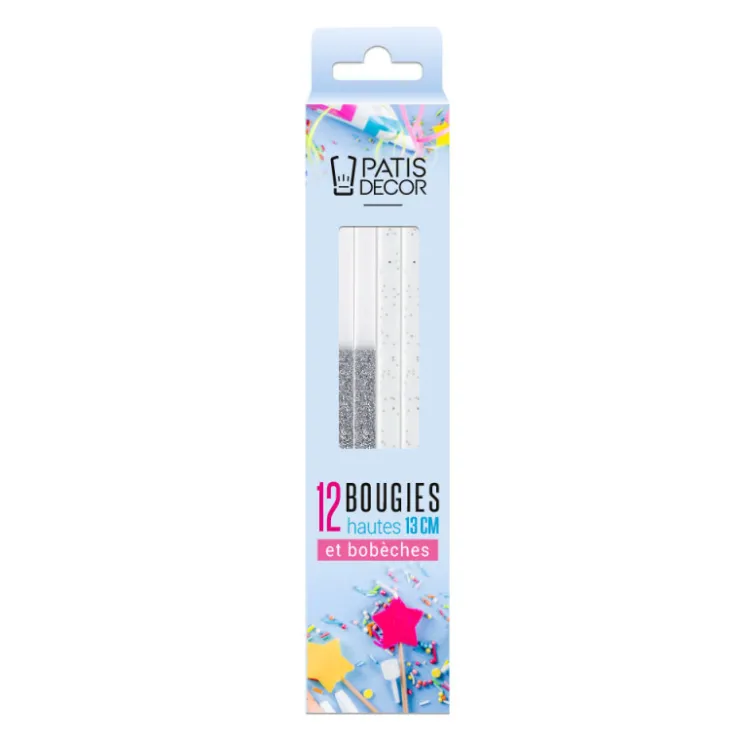 12 bougies bicolores argentées hautes 13 cm-Cerf Dellier Clearance