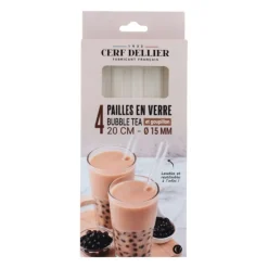 4 pailles en verre bubble tea et goupillon 20 cm - Ø 15 mm-Cerf Dellier New