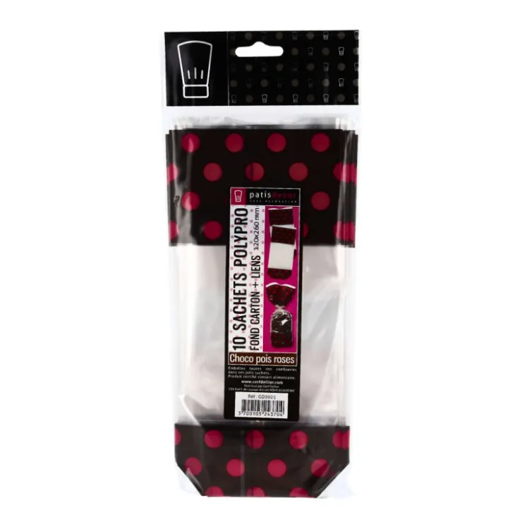 10 sachets FC + liens chocolat/rose 12 x 26 cm-Cerf Dellier New