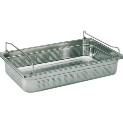 Bac gastronorme perforé inox - avec anses panier - GN 1/1 profondeur 10 cm-Cerf Dellier