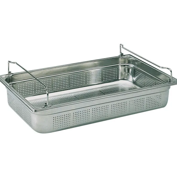 Bac gastronorme perforé inox - avec anses panier - GN 1/1 profondeur 10 cm-Cerf Dellier