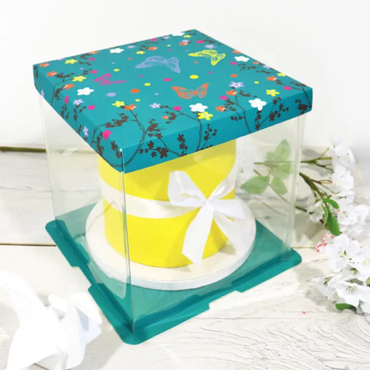 Boîte pâtissière vitrine Papillons 21 x 21 x 22 cm-Cerf Dellier Best