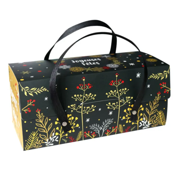 Boîtes à bûche à poignées au décor végétal 25 x 11 x 11 cm (x 12)-Cerf Dellier