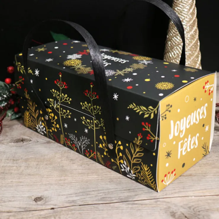 Boîtes à bûche à poignées au décor végétal 25 x 11 x 11 cm (x 12)-Cerf Dellier
