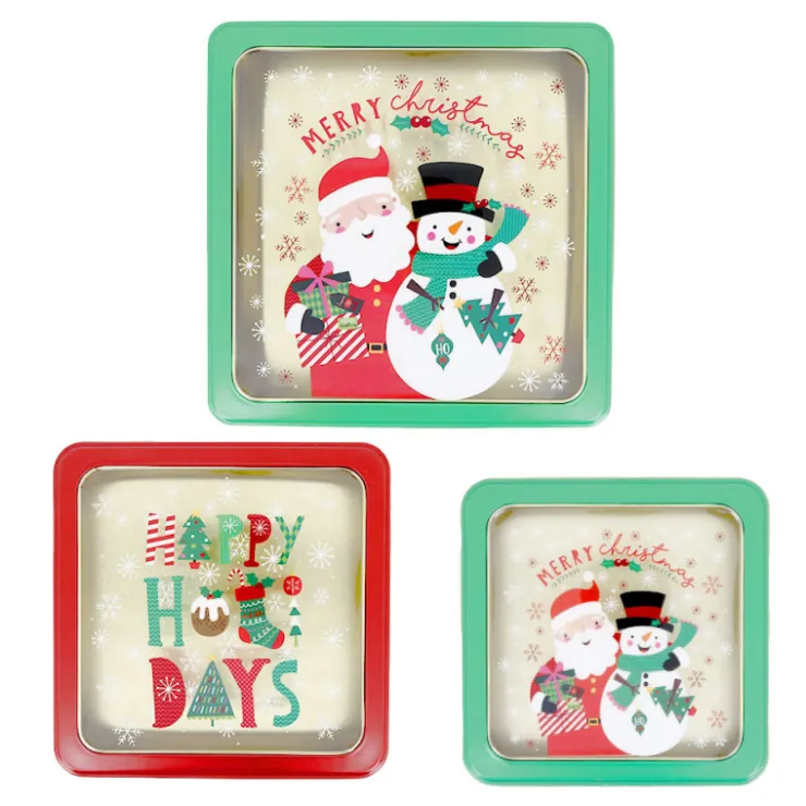 Boîtes à biscuits de Noël carrés x 3 motifs assortis-Cerf Dellier Discount