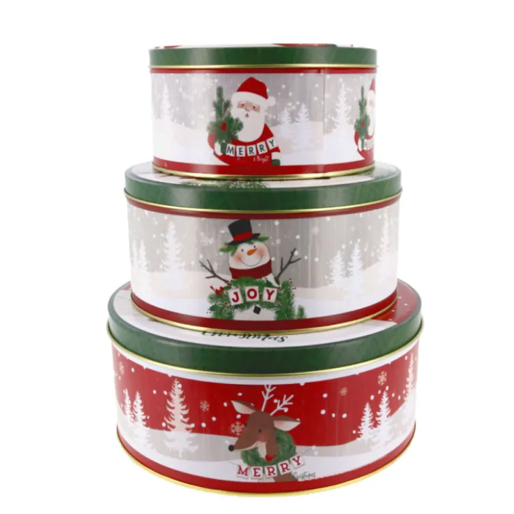 Boîtes à biscuits de Noël rondes x 3 motifs assortis-Cerf Dellier Online