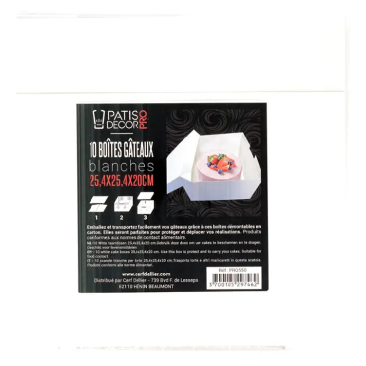 Boîtes pâtissières blanches 25x25 cm Hauteur 20 cm (x 10)-Cerf Dellier Discount
