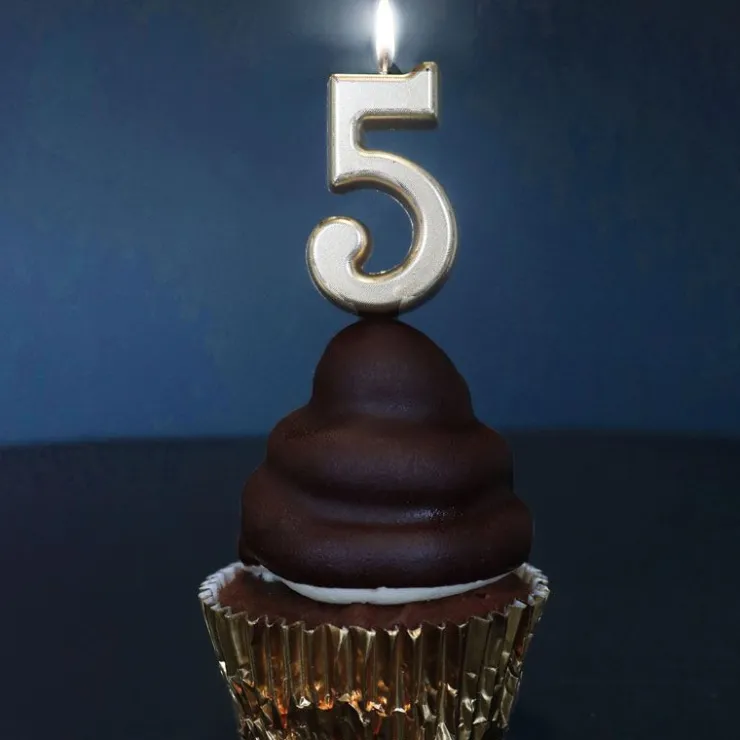 Bougie anniversaire dorée chiffre 5-Cerf Dellier