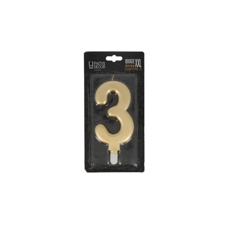 Bougie anniversaire dorée XXL chiffre 3-Cerf Dellier Clearance