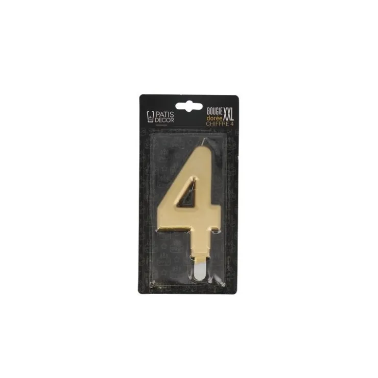 Bougie anniversaire dorée XXL chiffre 4-Cerf Dellier