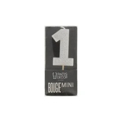 Bougie argentée pailletée chiffre 1-Cerf Dellier