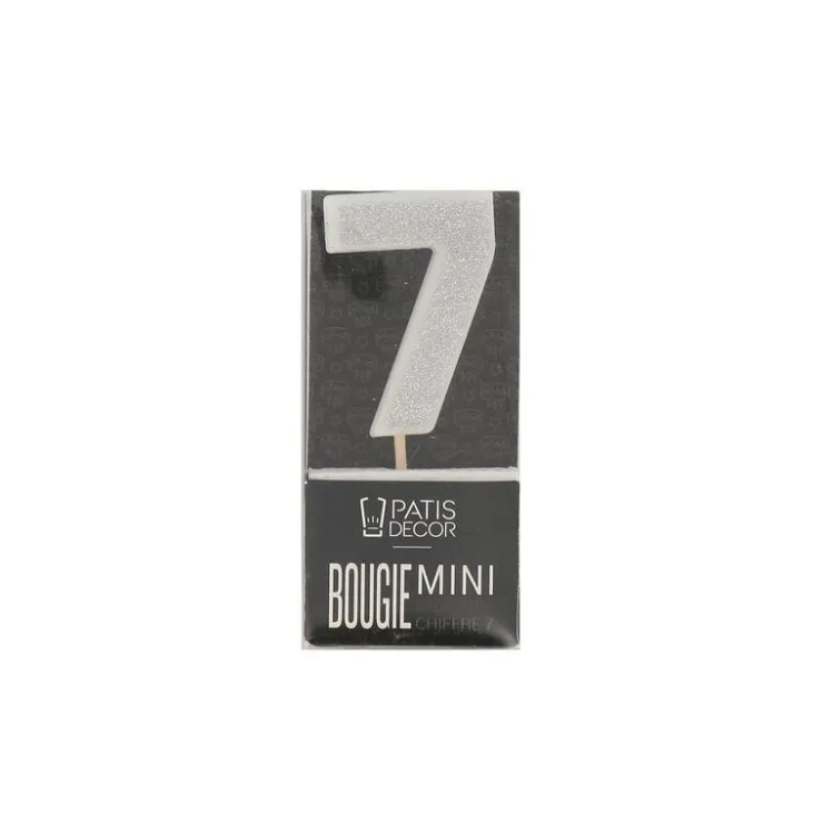 Bougie argentée pailletée chiffre 7-Cerf Dellier Outlet