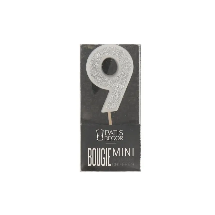 Bougie argentée pailletée chiffre 9-Cerf Dellier Discount