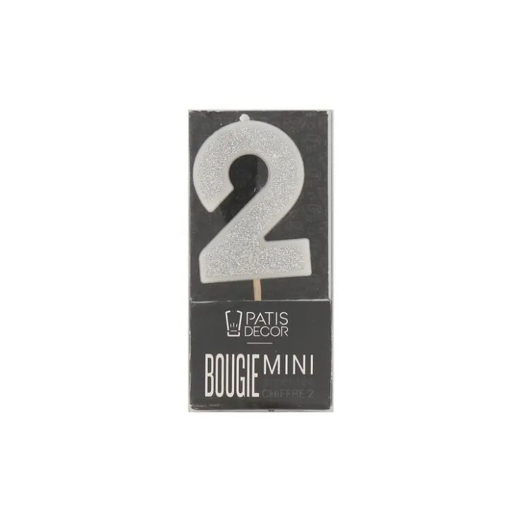 Bougie argentée pailletée chiffre 2-Cerf Dellier Discount
