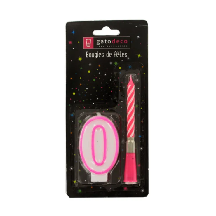 Bougie musicale rose + chiffre 0 sur pique-Cerf Dellier New