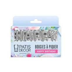 Bougies à piquer "Happy Birthday" argentées-Cerf Dellier Best