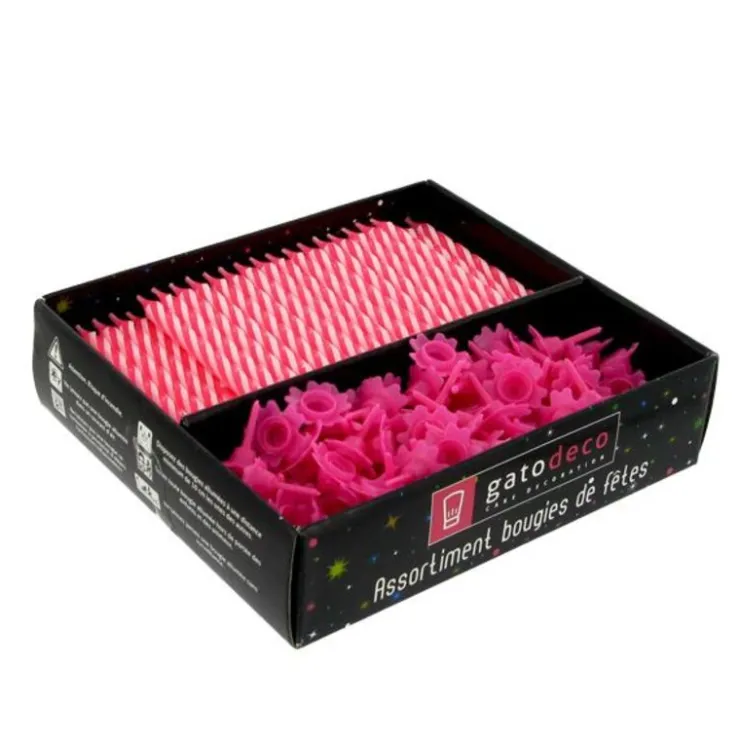 Bougies torsadées 6 cm et bobèches roses (x 125)-Cerf Dellier Clearance