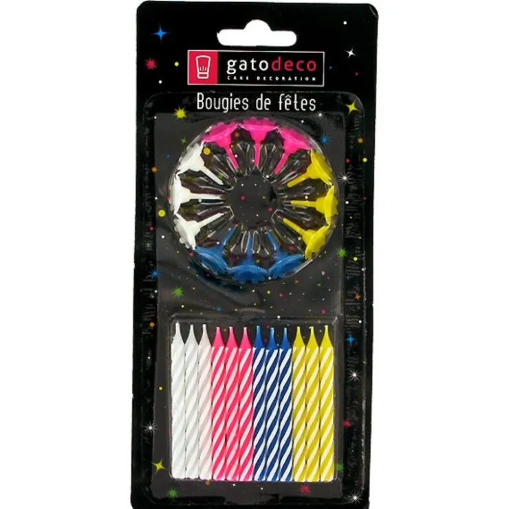 Bougies torsadées 6 cm fines assorties (x 12)-Cerf Dellier New
