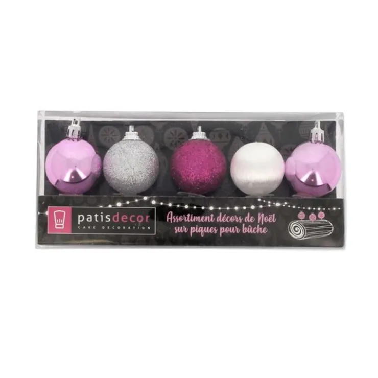 Boules de Noël sur pique assorties (x5)-Cerf Dellier Hot