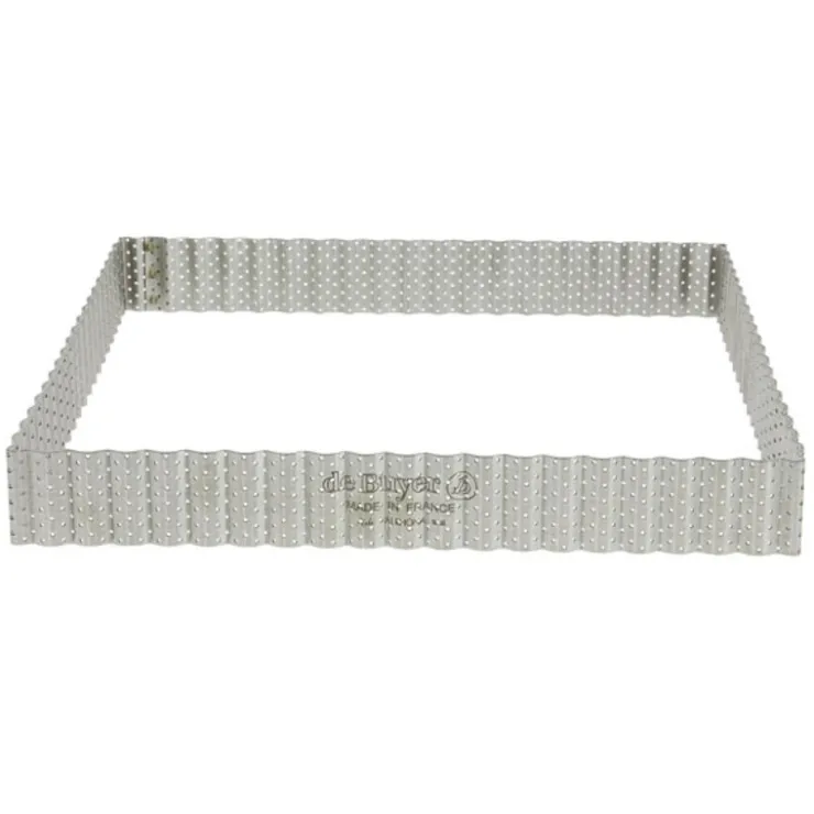 Cadre à tarte carré cannelé et perforé inox H 3 cm - 23 x 23 cm De Buyer-Cerf Dellier Online