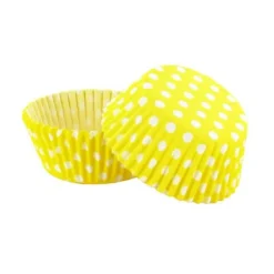 Caissettes cupcakes jaunes à pois blancs (x50)-Cerf Dellier New