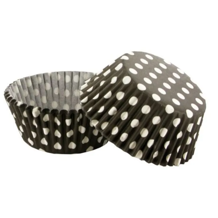 Caissettes cupcakes noires à pois blancs (x50)-Cerf Dellier Online