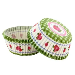 Caissettes cupcakes "Vichy vert, décor rose" (x50)-Cerf Dellier Discount