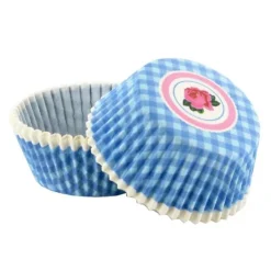 Caissettes cupcakes "Vichy bleu, décor rose" (x50)-Cerf Dellier Clearance