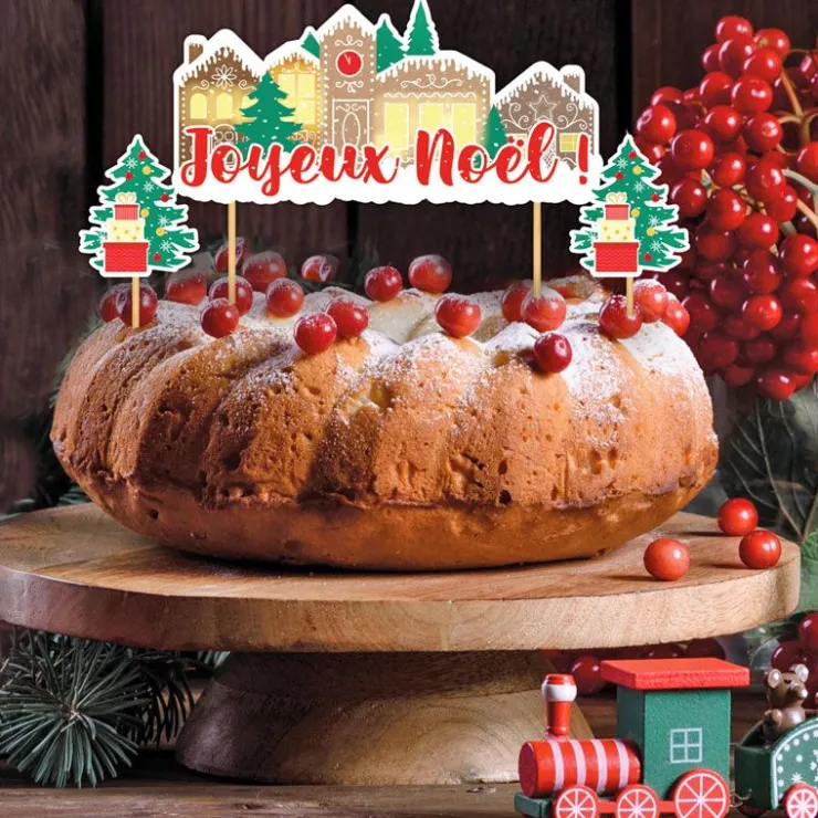 Cake topper assortis "Joyeux Noël" thème village de noël-Cerf Dellier New