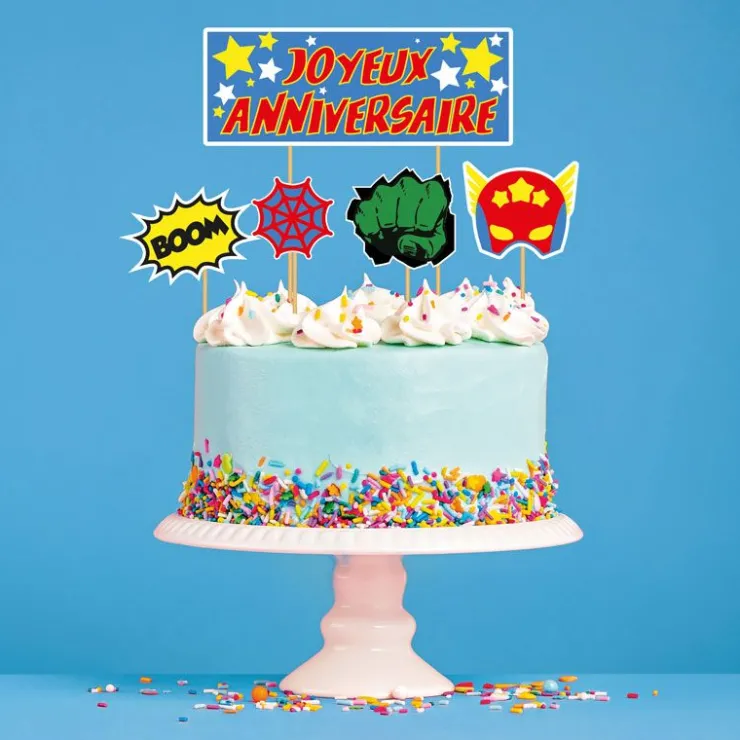 Cake topper assortis "Joyeux anniversaire" thème Super-héros-Cerf Dellier New