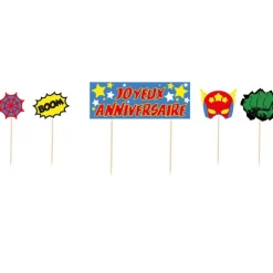 Cake topper assortis "Joyeux anniversaire" thème Super-héros-Cerf Dellier New