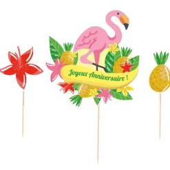 Cake topper assortis "Joyeux anniversaire" thème Tropical-Cerf Dellier
