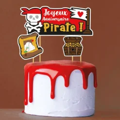Cake topper assortis "Joyeux anniversaire" thème Pirates-Cerf Dellier Best