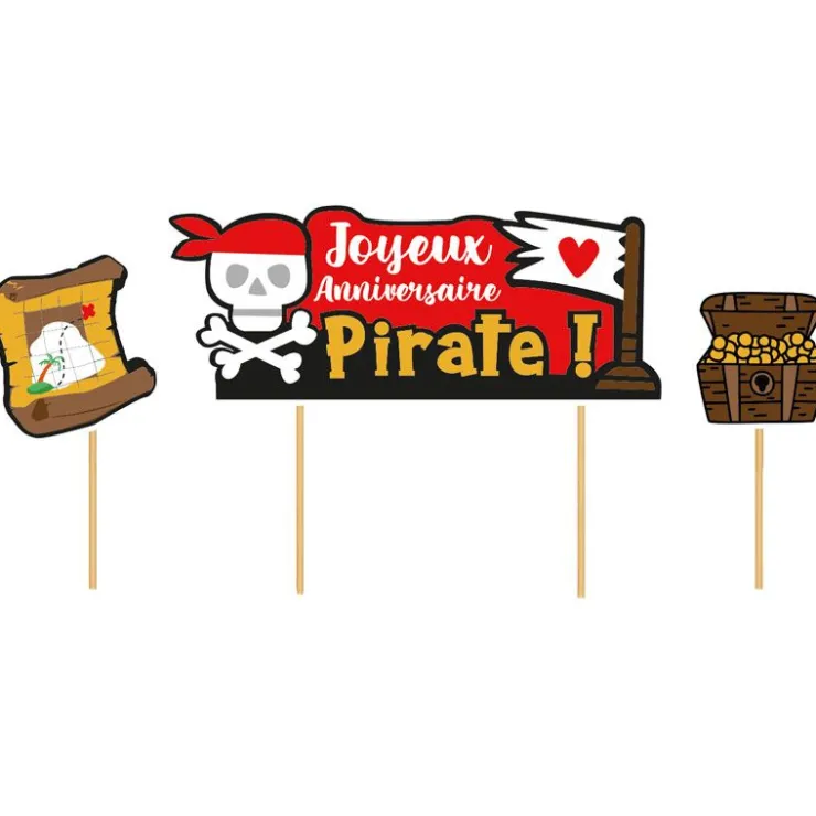 Cake topper assortis "Joyeux anniversaire" thème Pirates-Cerf Dellier Best