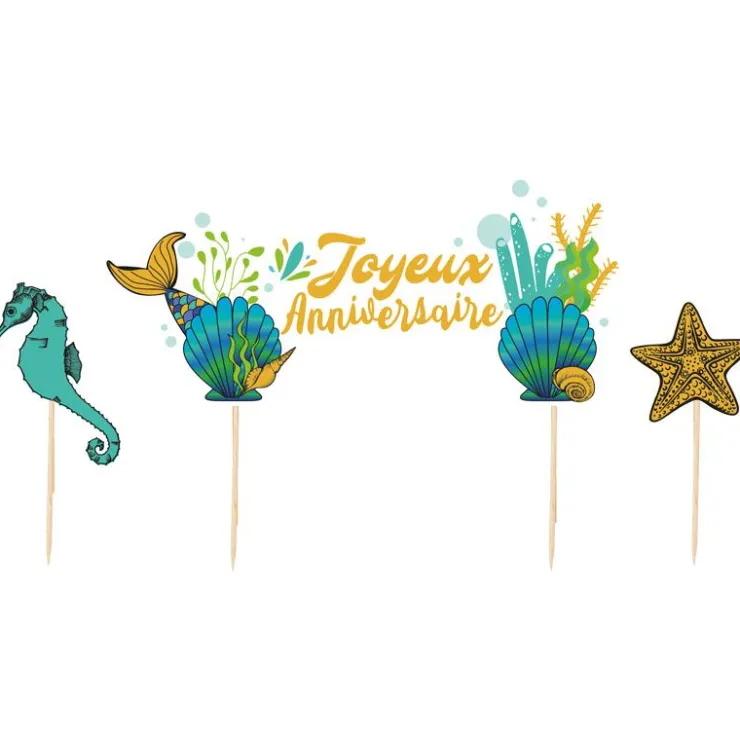 Cake topper assortis "Joyeux anniversaire" thème Sirène-Cerf Dellier Discount