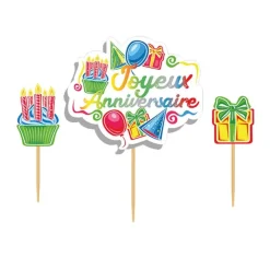 Cake topper assortis "Joyeux anniversaire" thème anniversaire enfantin-Cerf Dellier Sale