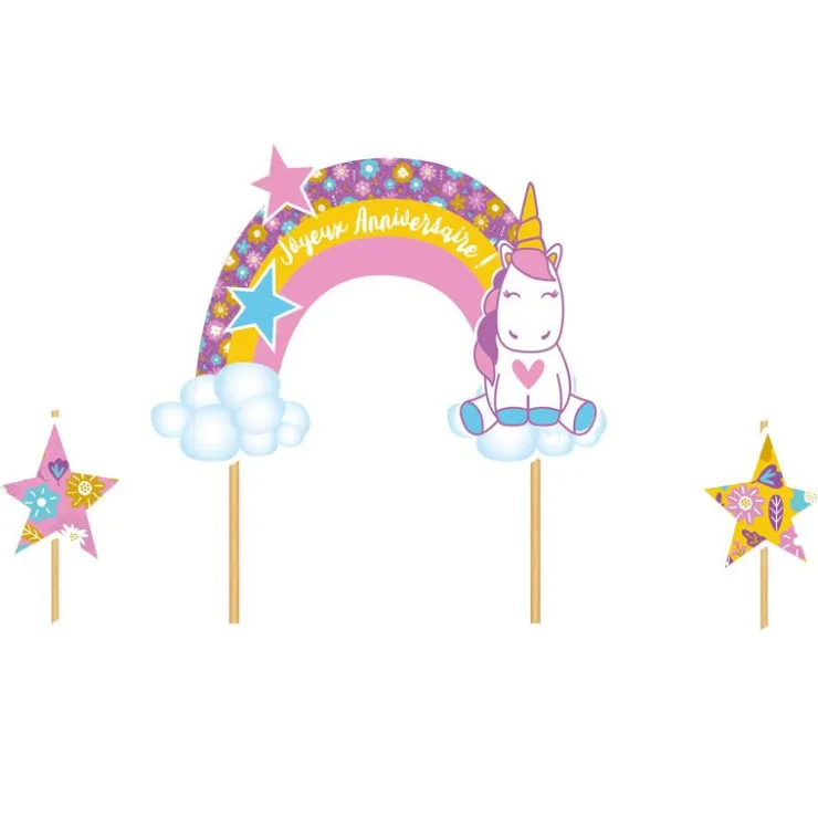 Cake topper assortis "Joyeux anniversaire" thème Licorne-Cerf Dellier