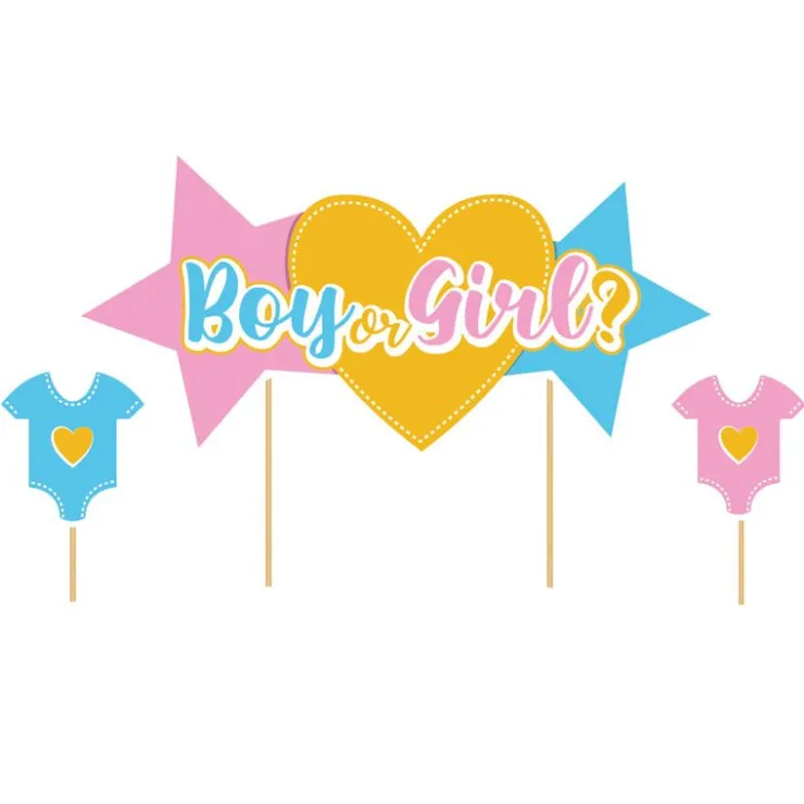Cake topper assortis thème Gender reveal "Fille ou garçon"-Cerf Dellier New