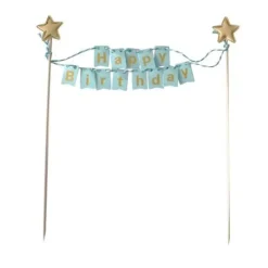 Cake topper bannière anniversaire bleu-Cerf Dellier
