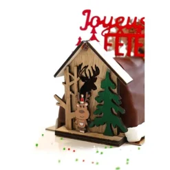 Cake topper en bois chalet de Noël Renne-Cerf Dellier Online
