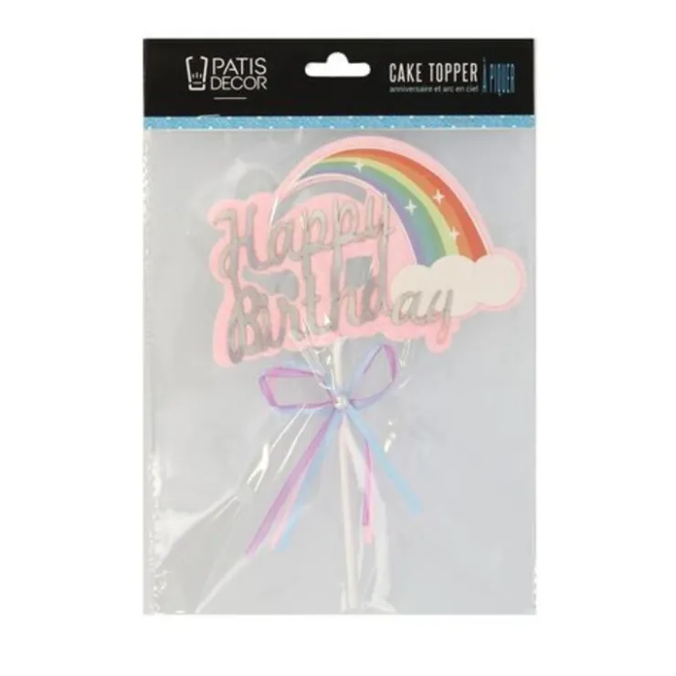 Cake topper Happy Birthday arc en ciel-Cerf Dellier