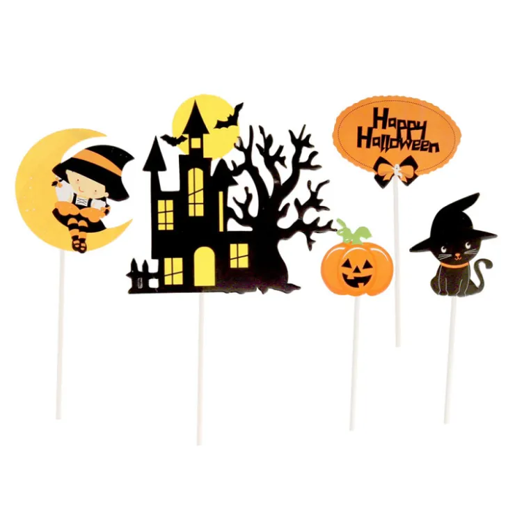 Cake toppers assortis thème Halloween 2 (x5)-Cerf Dellier New