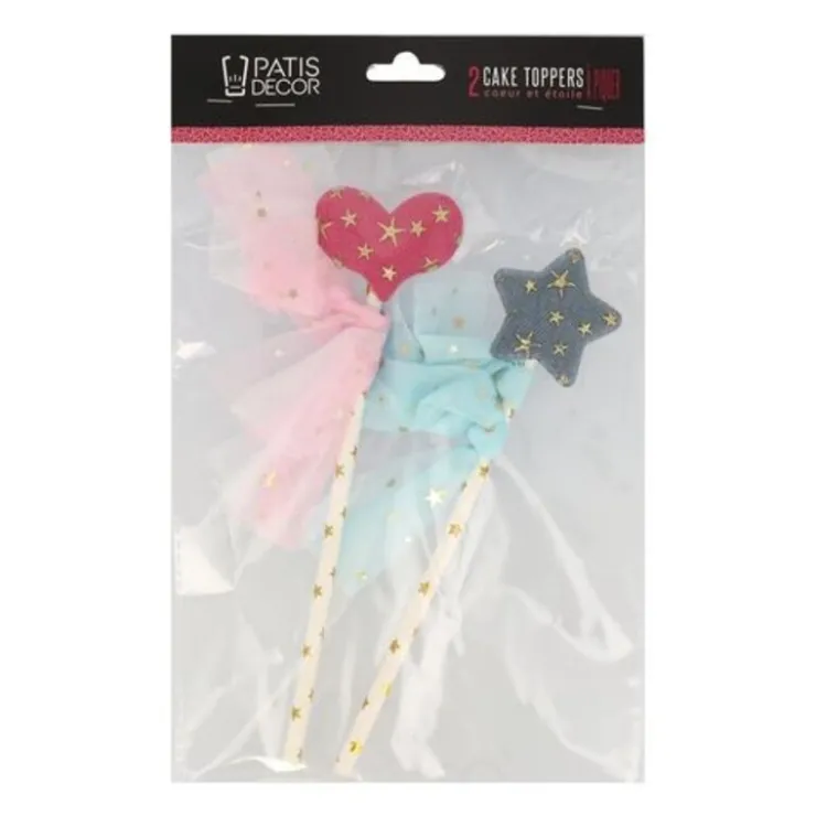 Cake toppers cœur et étoile (x 2)-Cerf Dellier New