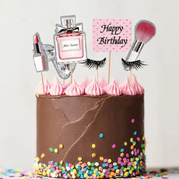 Cakes toppers Anniversaire maquillages (x7)-Cerf Dellier Best