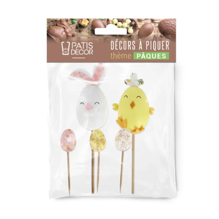 Cakes toppers lapin et poussin de Pâques (x5)-Cerf Dellier Online