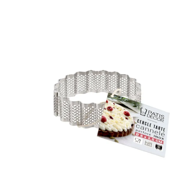 Cercle à tarte cannelé perforé inox H 2,5 cm Ø 8 cm-Cerf Dellier