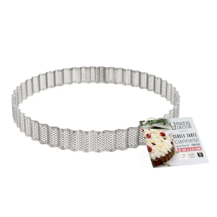 Cercle à tarte cannelé perforé inox H 2,5 cm Ø 20 cm-Cerf Dellier Clearance