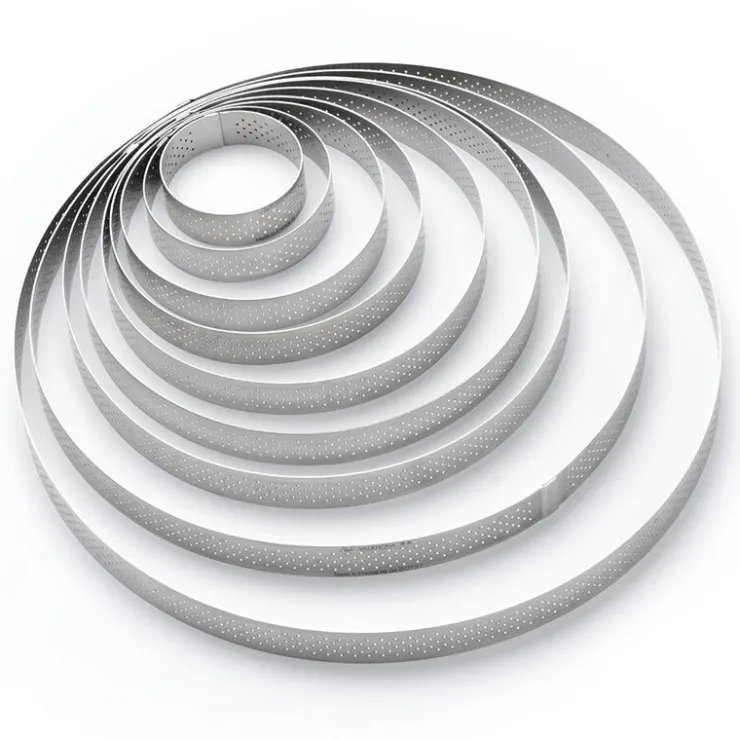 Cercle à tarte perforé à bord droit inox H 2 cm De Buyer-Cerf Dellier